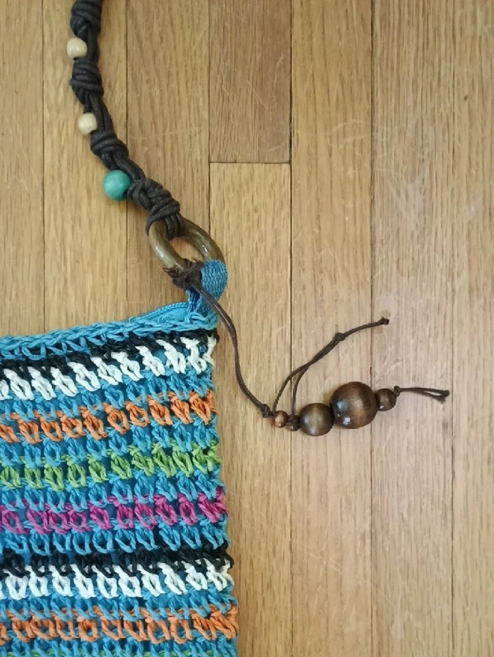 Sun & Sand Woven Multicolor Crossbody Bag with Beaded Strap